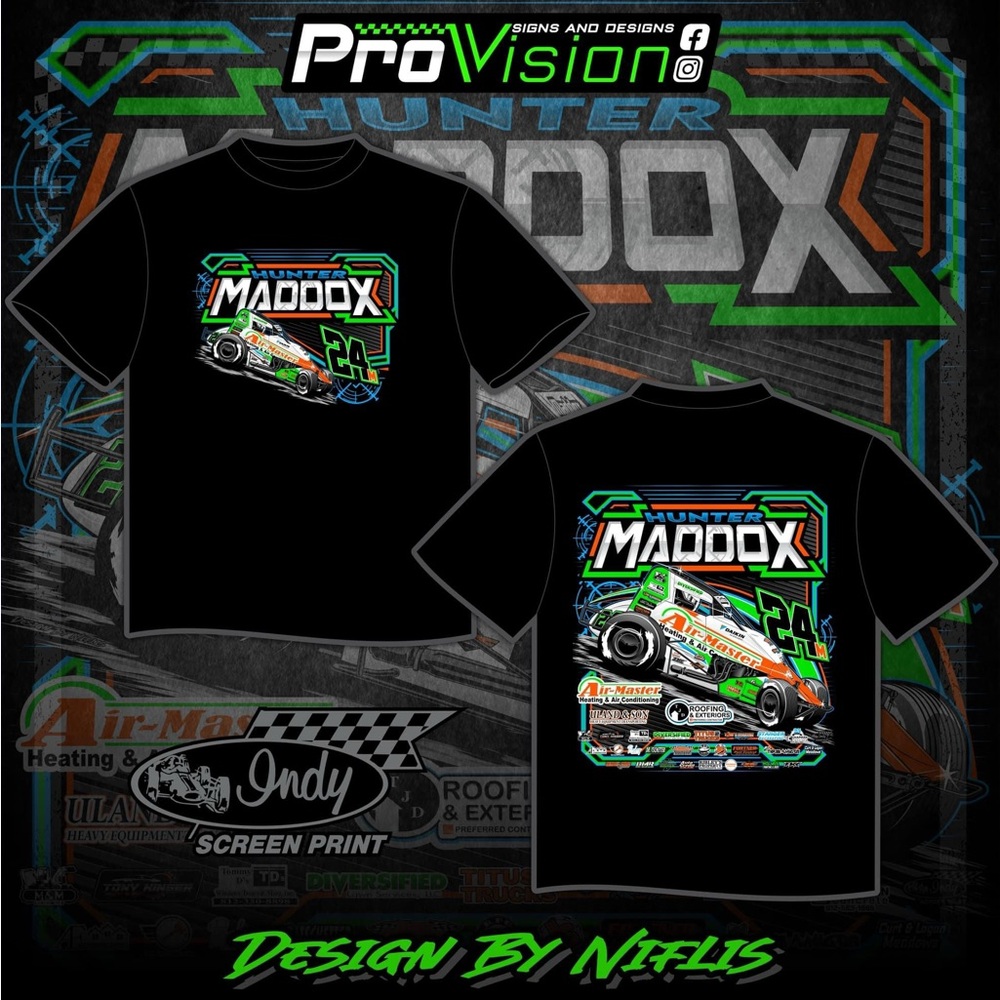 2023 Mens Black Hunter Maddox USAC Sprint Car Racing Race T-Shirt Tee Shirt L🏁